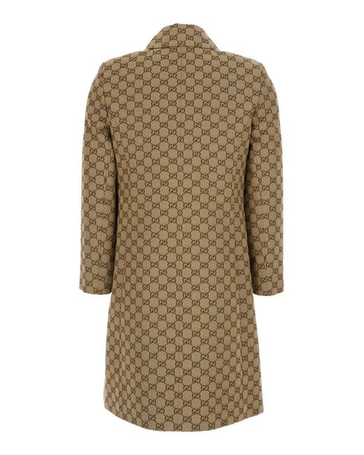 Gucci Natural Coat Gg Canvas With Pointed Collar