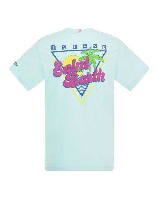 Mc2 Saint Barth Blue Cotton T-Shirt With Sb Summer Print for men