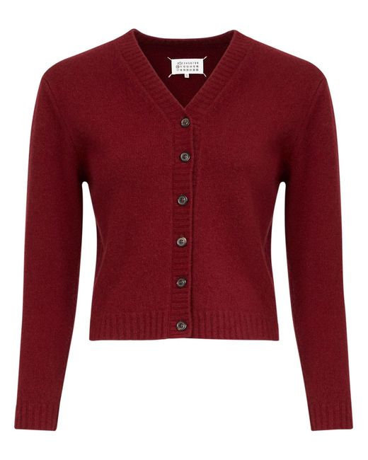 Maison Margiela Red Signature V-Neck Wool Cardigan