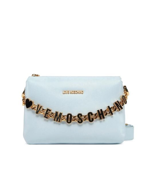Moschino Blue Chain Link Logo Shoulder Bag