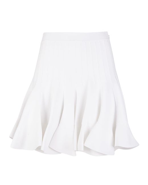 Alexander McQueen Woman Mini Skirt In White Knit With Ruffles