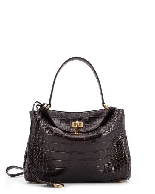 Balenciaga Black Rodeo Leather Shoulder Bag With Croco Effect