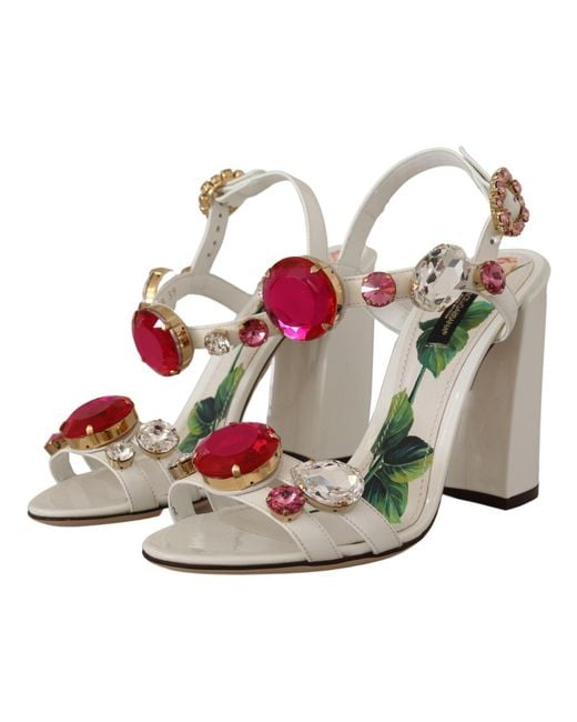 Dolce & Gabbana White Keira Crystal-Embellished Ankle Strap Heels