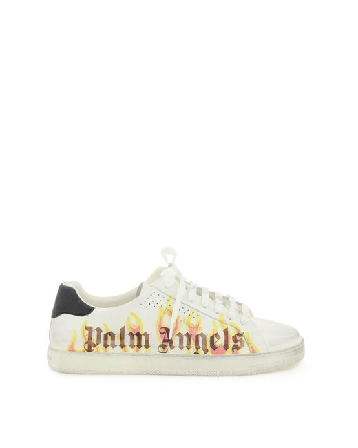 Palm Angels White Flame Print 'palm One' Sneakers for men