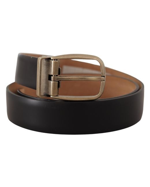 Dolce & Gabbana Black Backend Leather Vintage Metal Buckle Belt for men