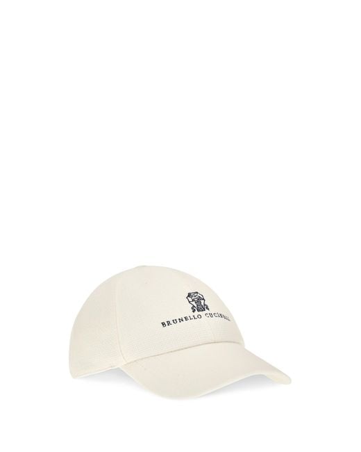 Brunello Cucinelli White Visor Cap Silk; Linen; Wool Ovis Aries Hats E Hairbands for men