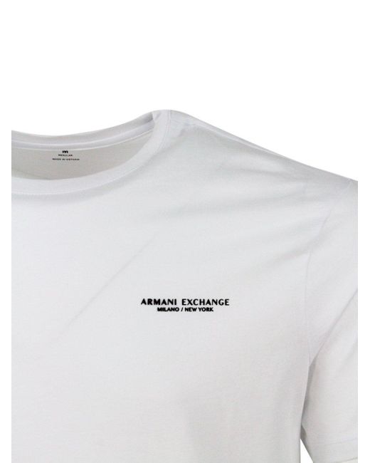 Armani White Short-sleeved Crew-neck T-shirt In Stretch Cotton Jersey With Logo Lettering On The Chest for men