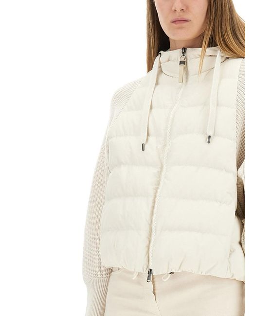 Brunello Cucinelli Natural Down Jacket With Knitted Sleeves