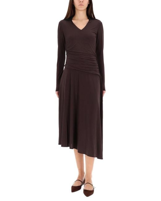 Tory Burch Brown Asymmetrical Midi Dress Viscose