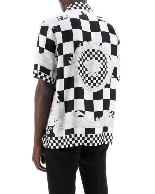 Versace White Printed Silk Bowling Shirt In Eight for men