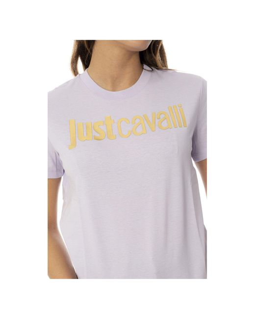 Just Cavalli White Metallic-logo T-shirt