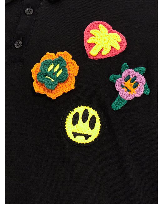 Barrow Black Crochet Embroidery Polo Shirt for men