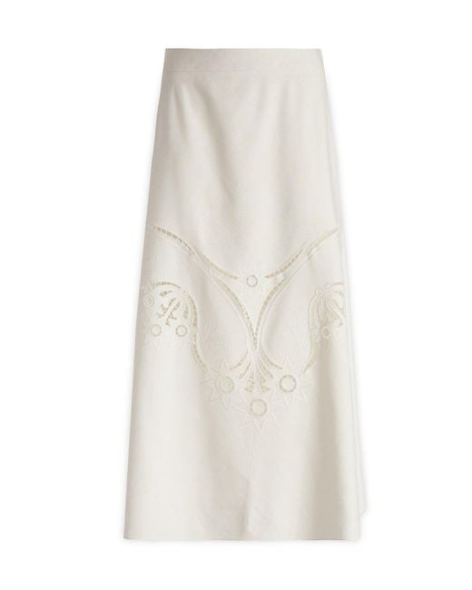 Chloé White Embroidered High-Waisted Midi Skirt