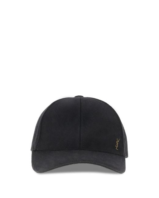 Saint Laurent Black Wool Baseball Cap
