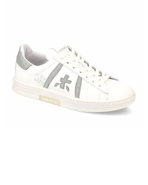 Premiata White Calf Leather Russell Sneakers