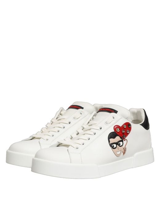 Dolce & Gabbana White Patch Calfskin Nappa Portofino Sneakers Shoes