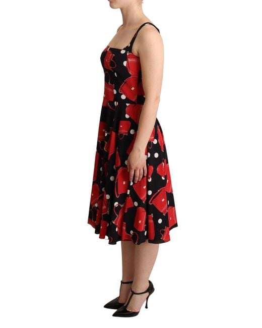 Dolce & Gabbana Red Sicilian Bag Print Sleeveless Midi Dress