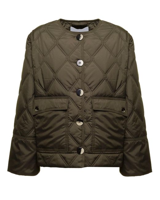 Ganni Army Green Ripstop Quilted Crop 