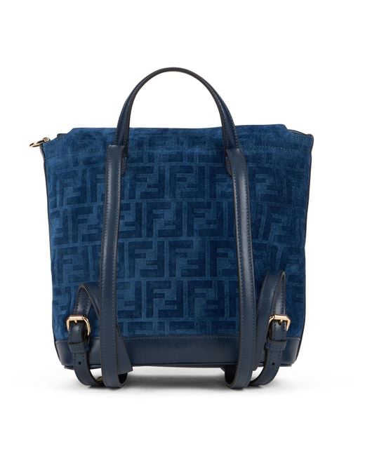 Fendi Blue Backpack Velvet Cotton Backpacks