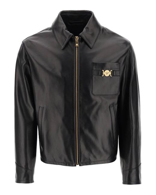 Versace Black Leather Blouse Jacket for men