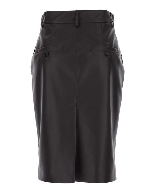 Le Plain Black Leather Skirt With Hidden Front Closure For