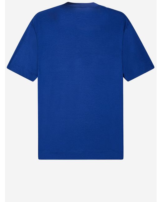 Emporio Armani Blue T-Shirt With Embroidered Logo Lyocell T-Shirts for men