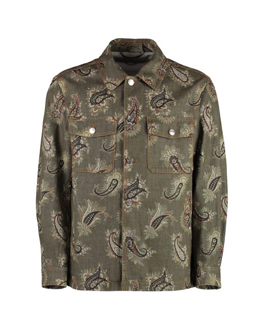 Etro Green Jacquard Cotton Jacket for men