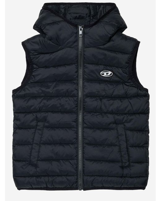 DIESEL Blue Padded Vest With Logo Polyamide Waistcoat & Gilet for men