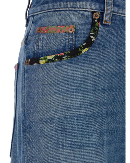 Valentino Blue Jeans With Floral Details Viscose