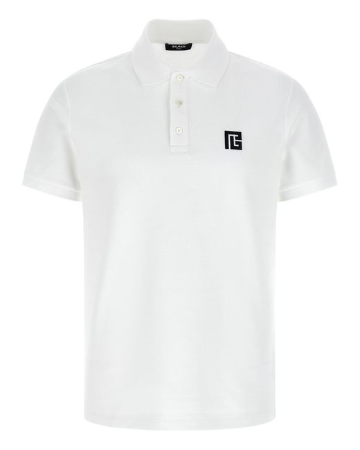 Balmain White Embroidery Polo Shirt for men