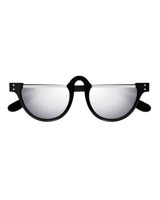 Gucci Black Sunglasses Oval Semi Rim, Frame And Mirror Lens Gg1368S001