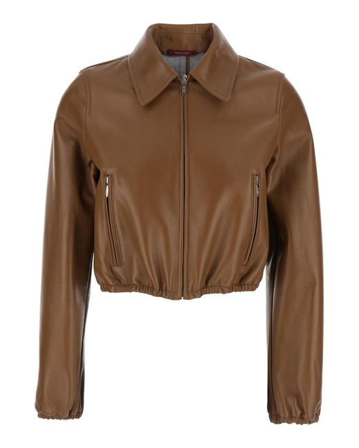 Gucci Brown Jacket Cropped Leather Lamb Coat