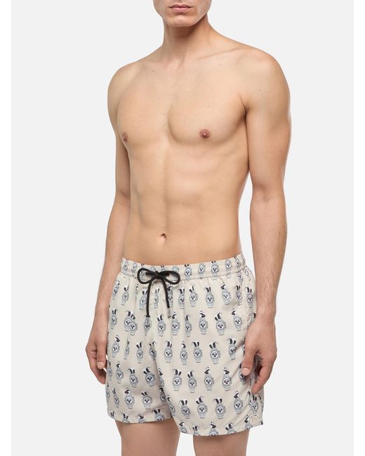 Mc2 Saint Barth White Lightweight Fabric Swim Shorts Lighting With Watch Print Swimshort for men