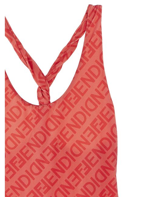 Fendi Red All Over Logo One-piece Swimsuit