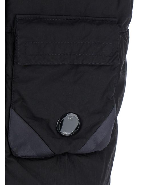 C P Company Blue Vest With Mock Drawstring Neck And Logo Plaque On The Front for men