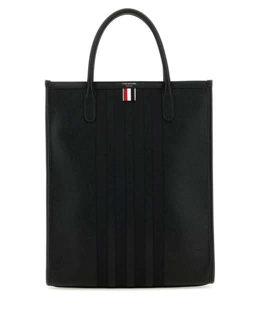 Thom Browne Black Leather Vertical Tote Handbag