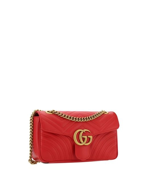 Gucci Red GG Marmont Small Matelasse Leather Shoulder Bag