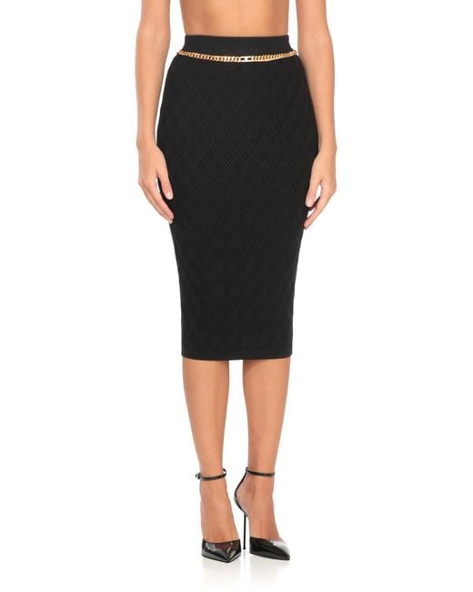 Elisabetta Franchi Black Fitted Viscose Midi Skirt