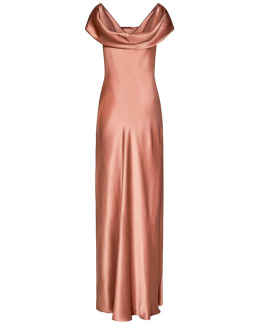 Alberta Ferretti Brown Long Bronze Silk Blend Satin Dress