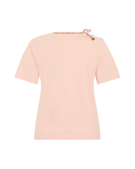 Burberry Pink T-Shirt With Tartan Detail, Cotton T-Shirts & Jerseys