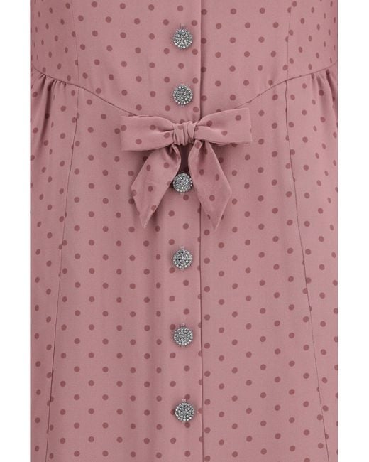 Alessandra Rich Pink Polka Dot Midi Dress With Ruffles Silk