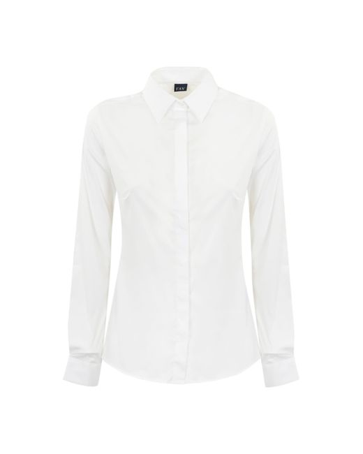 Fay White Poplin Shirt With Italian Collar
