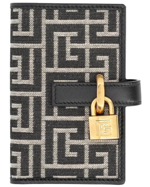 Balmain Black Monogram Card Holder With Padlock Polyester Wallets & Purses for men