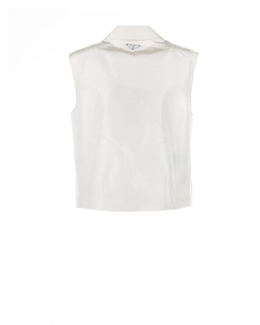 Prada White Sleeveless Faille Shirt