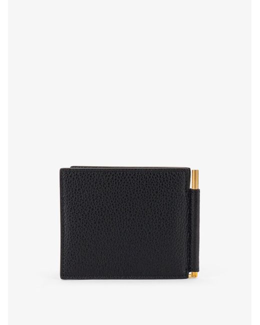 Tom Ford Black Money Clip Wallet T-Line Grained Leather & Cardholders for men