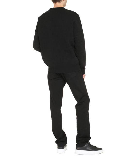 Givenchy Black Long-Sleeve Crew-Neck Jacquard Sweater Wool Sweatshirts for men