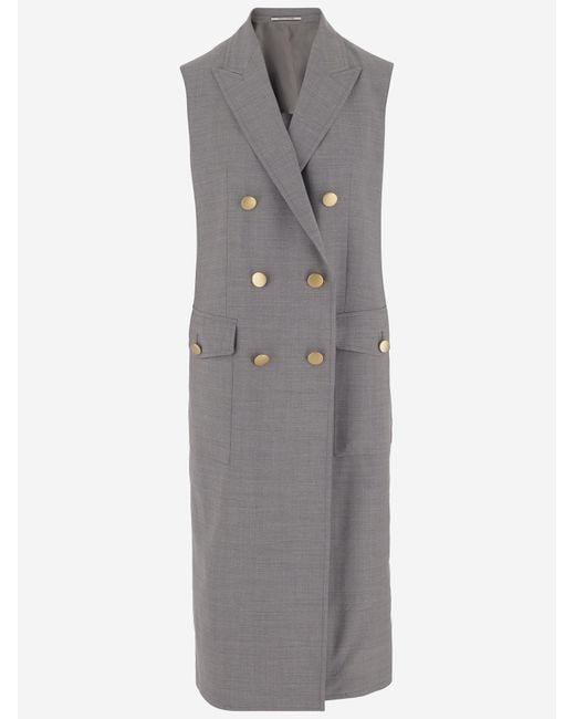 Tagliatore Gray Sleeveless Double-Breasted Coat Virgin Wool