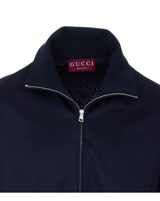 Gucci Blue Technical Jersey With Web Zipped Jacket for men