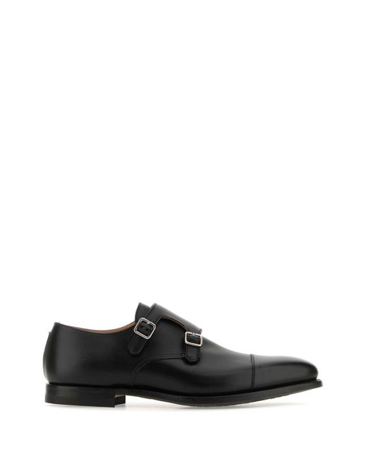 Crockett and Jones Black Leather Lowndes Monk Strap Shoes for men