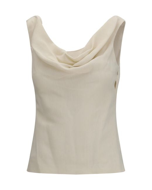 Brunello Cucinelli Gray Twill Top Viscose-Linen Tops